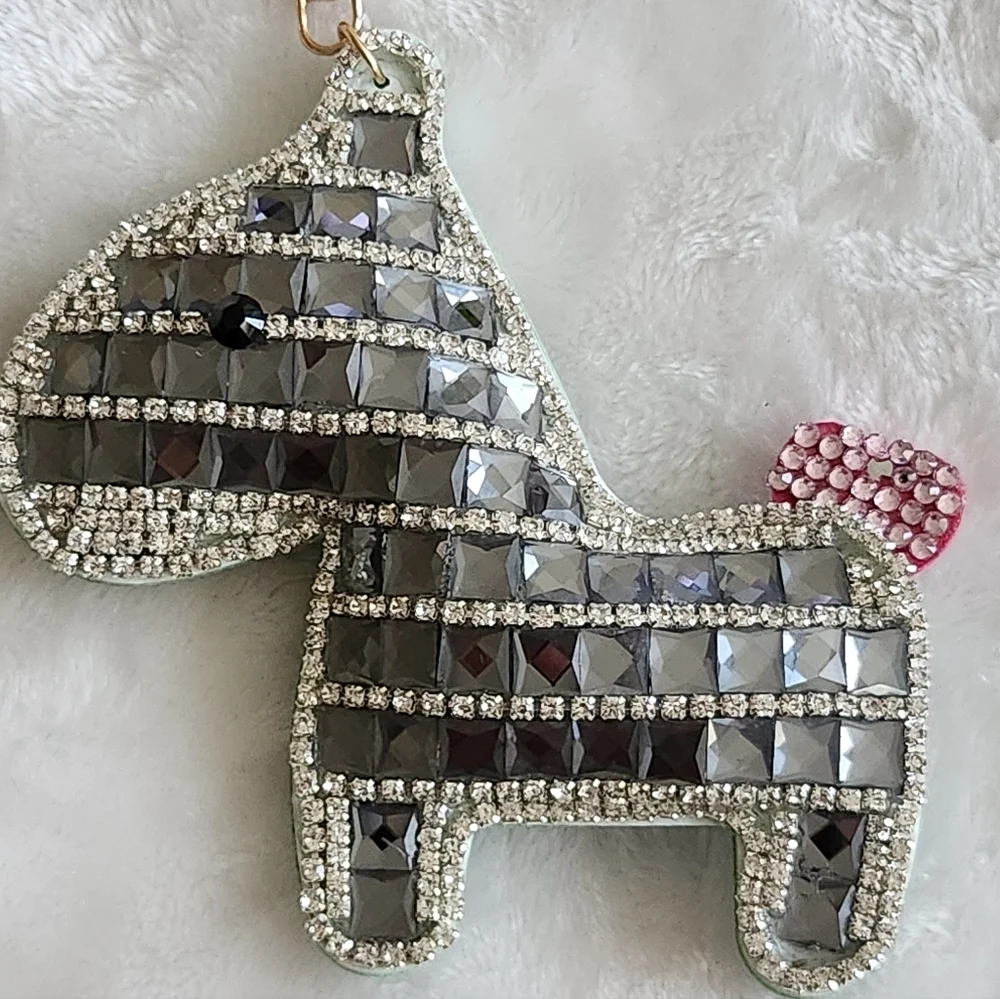 Sparkling Zebra Rhinestone Keychain with Pink Accent Heart Bag Charm